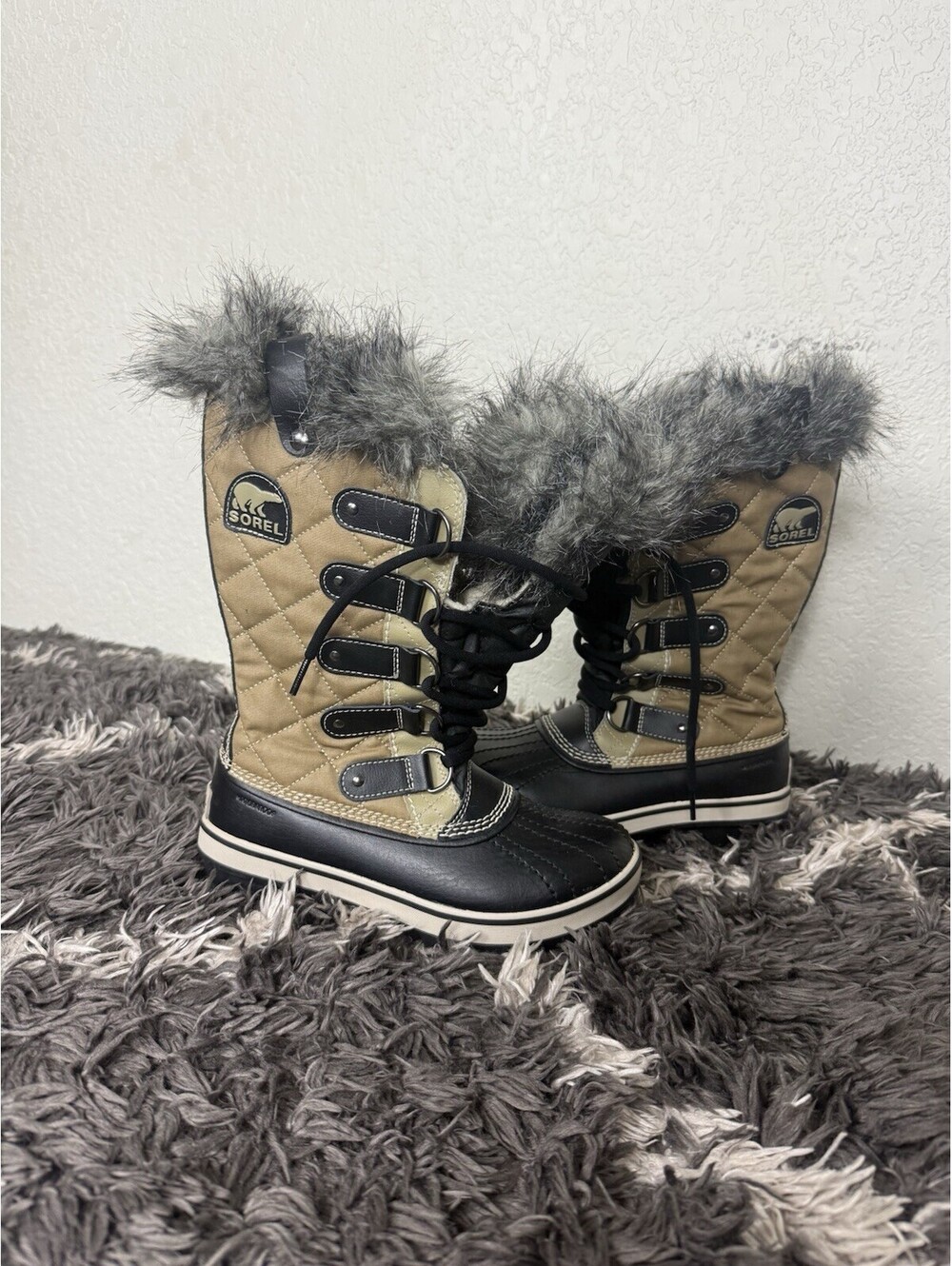 Sorel Tofino Women's Boots Size 5.5 Khaki Tan Waterproof Faux Fur Winter Snow